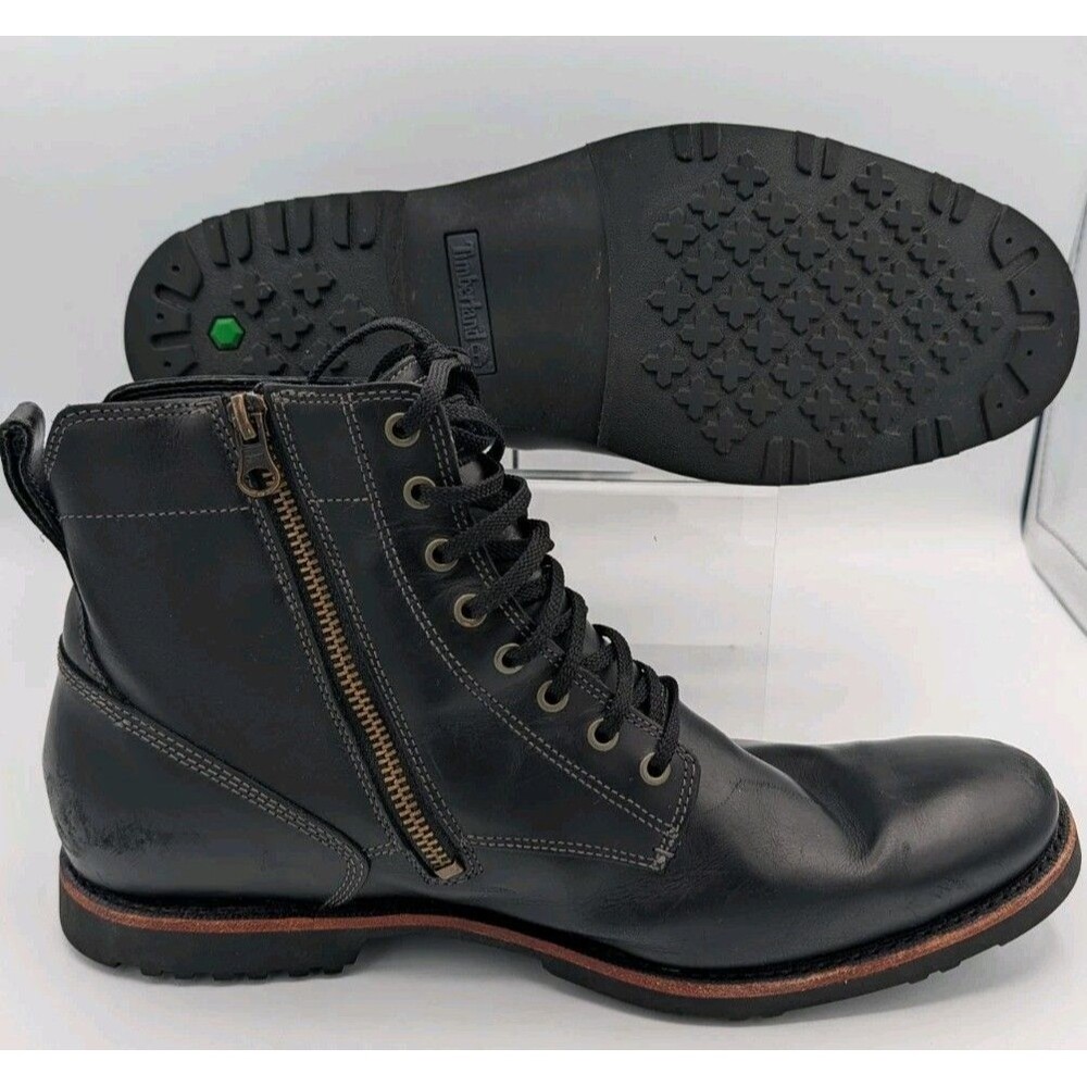 Timberland Mens Kendrick 10.5 Black Leather Cap Toe Side Zip Boots A293T
